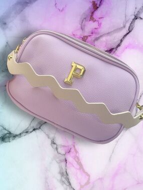 Pink Pebbled Leather Crossbody Bag with Gold 'P' Accent